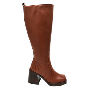 STEVE MADDEN Andiee Stacked Wooden Platform Boots Cognac Leather 8M